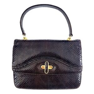 Vintage 60s/70s Genuine Snakeskin Handle Handbag Brown exotic leather- Argentina
